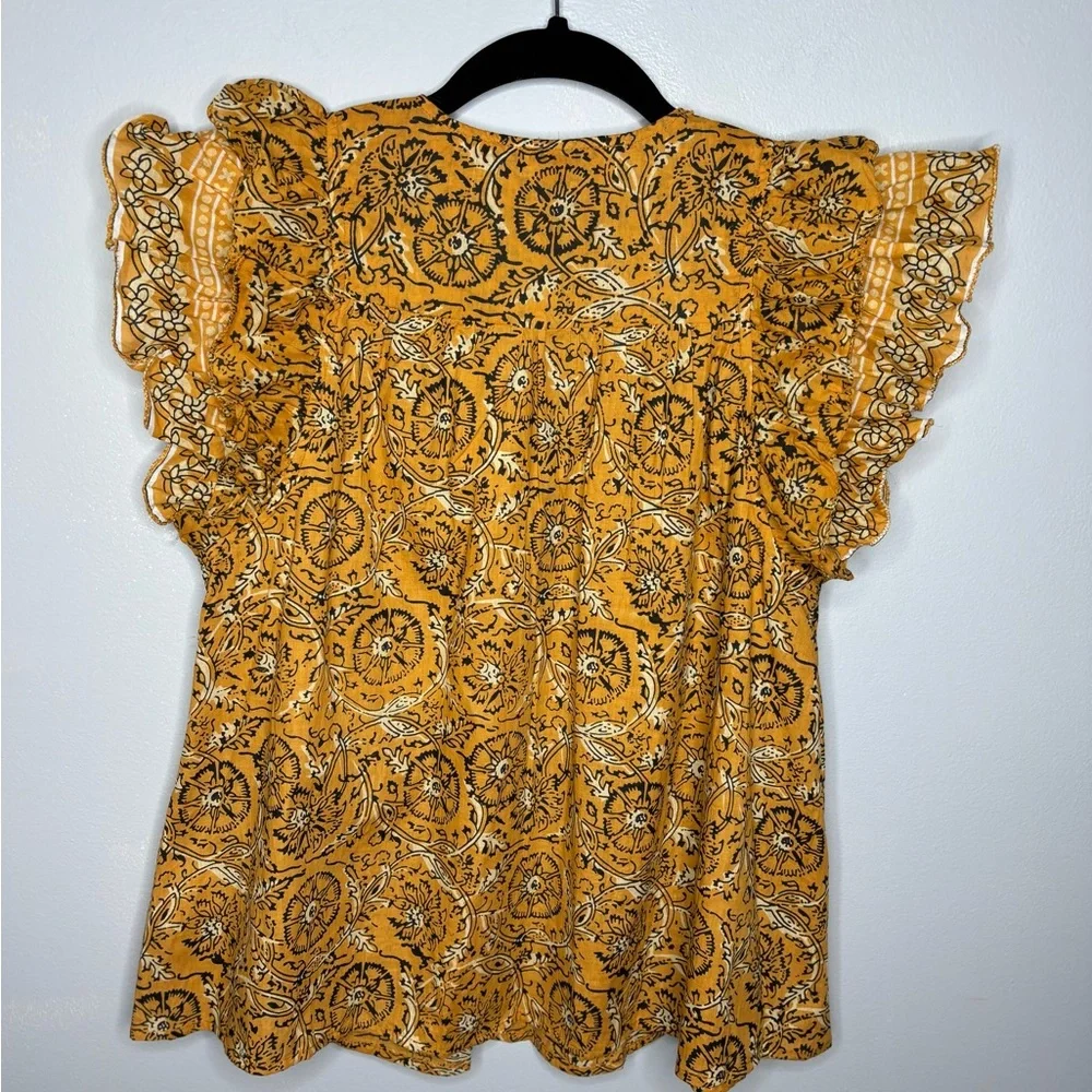 House of Harlow 1960 women’s marigold ruffle sleeve vintage print top size small - Picture 5 of 5